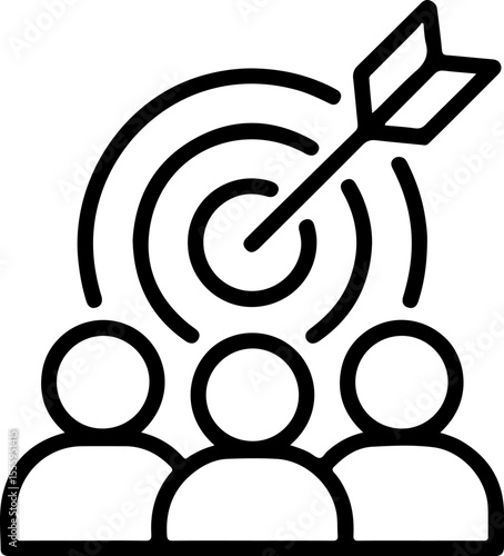 Teamwork and shared goals icon with people and a target with arrow
