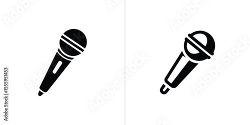 Microphone icons in Black isolated over a white background, karaoke, broadcasting