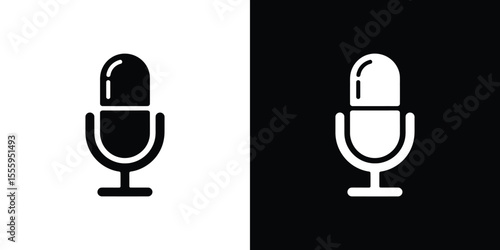 Microphone Minimalist Icon Symbol in Black and White on Split Background