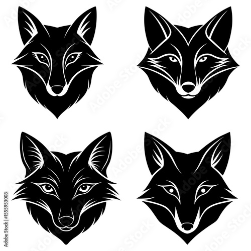 Four black silhouette illustrations of great dane dogs standing in various positions on a white background