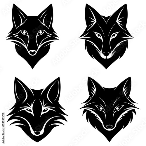 Four black great danes standing in different poses with detailed outlines on a white background