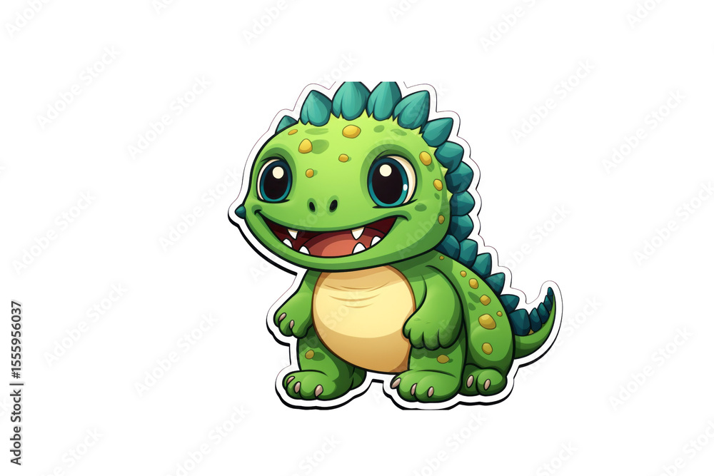 Fototapeta premium Adorable cartoon baby dinosaur, green with big eyes, standing happily. background removed