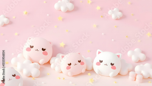 Wallpaper Mural Adorable pastel wallpaper with kawaii characters and stars, ideal for cute themes Torontodigital.ca