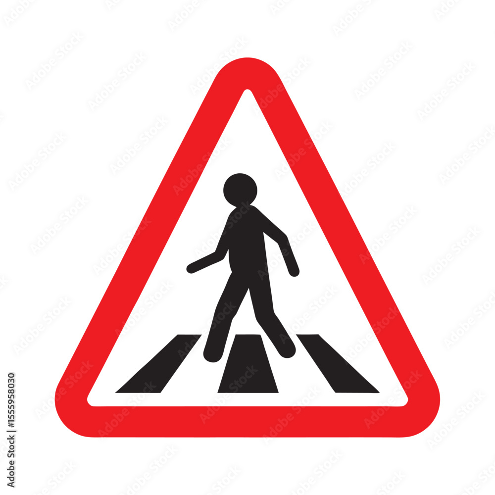 Warning Sign for Pedestrians Crossing the Road with Red Triangle Border and Zebra Crossing Symbol Warning Sign for Pedestrians Crossing the Road with Red Triangle Border and Zebra Crossing Symbol