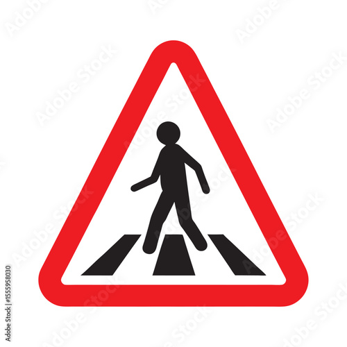 Warning Sign for Pedestrians Crossing the Road with Red Triangle Border and Zebra Crossing Symbol