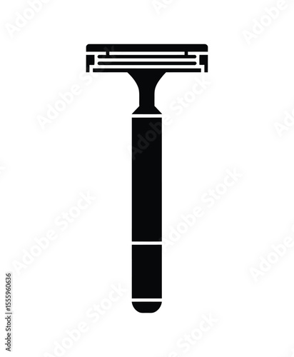 A minimalist black and white illustration of a safety razor in a flat design style