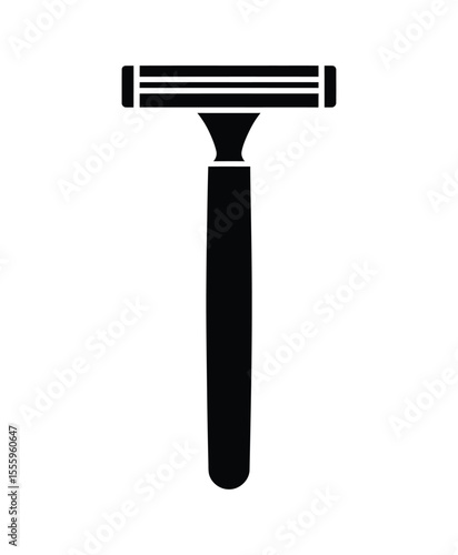 A minimalist black and white illustration of a safety razor in a flat design style