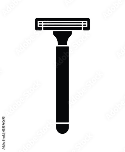 A minimalist black and white illustration of a safety razor in a flat design style