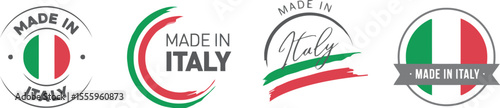Four made in italy logos with italian flag colors and text elements