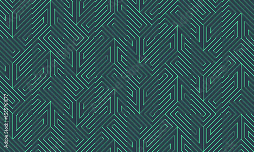 Vibrant mint turquoise geometric abstraction seamless pattern with bright linear structure and technological complexity. Futuristic abstract vector background for creative digital and design projects