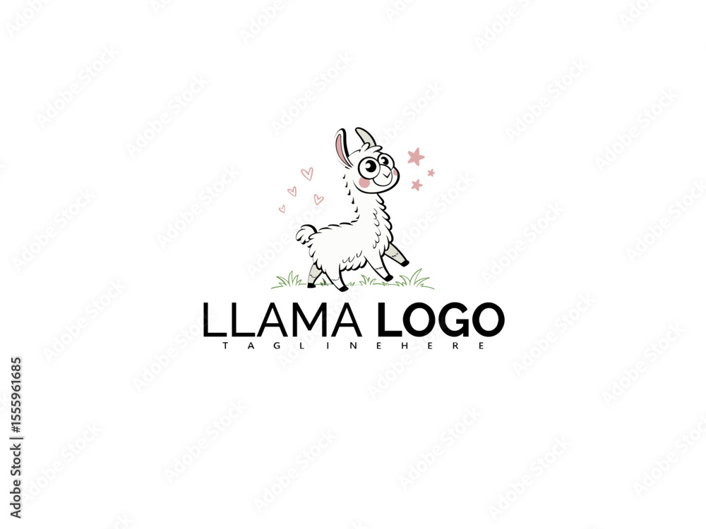 Fototapeta premium Pastel Kawaii Cartoon Llama Logo Clipart for Branding Use. Friendly Mascot Vector for Children’s Merchandise, Stickers, Clothing Labels, Toys, and Soft Packaging Elements.