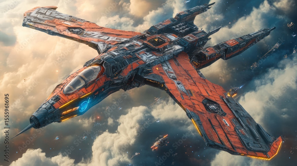 Naklejka premium Fiery space jet, clouds, cosmic