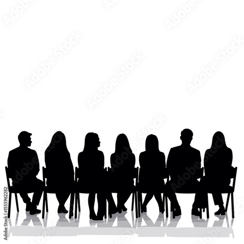 Group of people sitting in silhouette during a meeting or discussion  