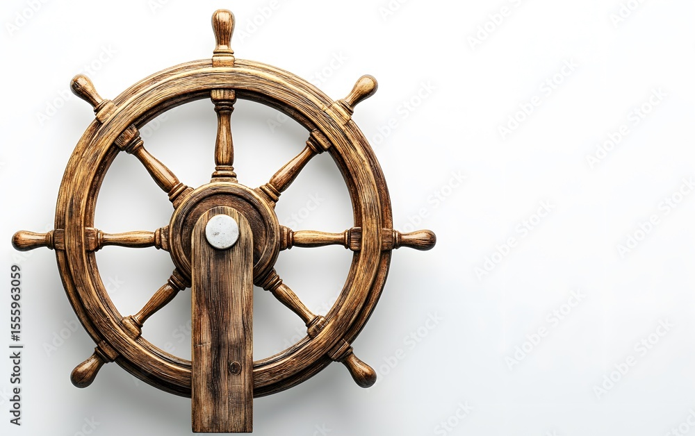 Obraz premium Vintage Wooden Ship Wheel Nautical Decor Maritime Helm