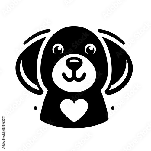 Cartoon dog with a friendly mood looking forward with a heart on its chest represents love and friendship