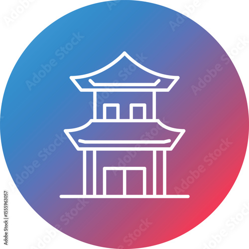 Chinese House Line Gradient Circle Background Icon