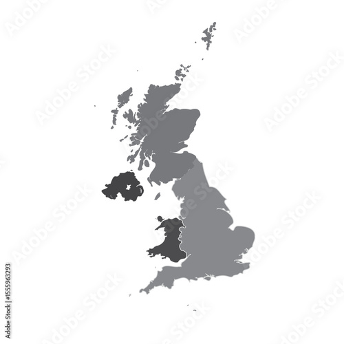 UK Countries Outline Map with Regions (Emphasizes the breakdown into constituent countries/regions)
