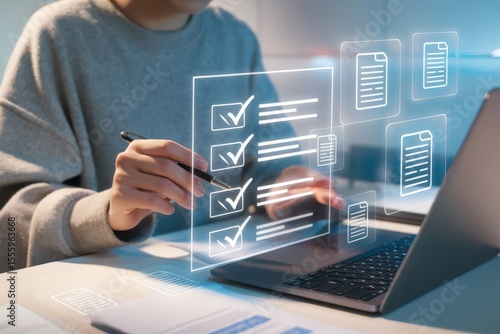 Digital checklist process on laptop screen: Streamlining tasks efficiently