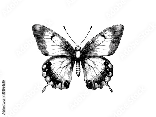 Vintage butterfly sketch, engraved spring insect, retro hand-drawn artwork, black ink decor, seasonal wall print, antique etching style, rustic nature illustration, insect wall decor,