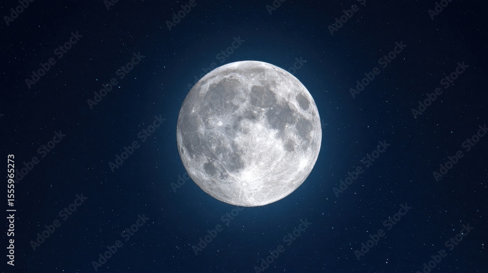 Fototapeta premium Full Moon Shining Brightly Against a Starry Night Sky in Outer Space