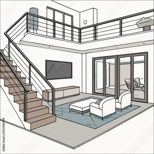 Modern Open-Concept Home Floor Plan with Double-Height Ceiling