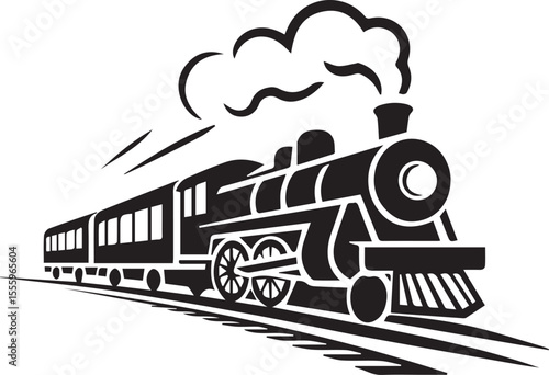 Steam Locomotive with Passenger Cars on Tracks