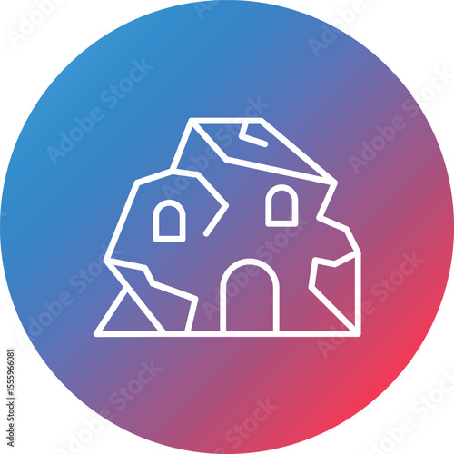 Cave House Line Gradient Circle Background Icon