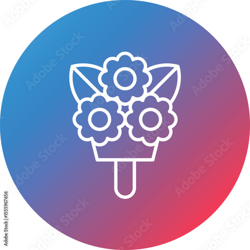Flower Bouquet Line Gradient Circle Background Icon