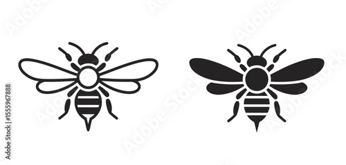 A minimalist black and white illustration of two bee icons