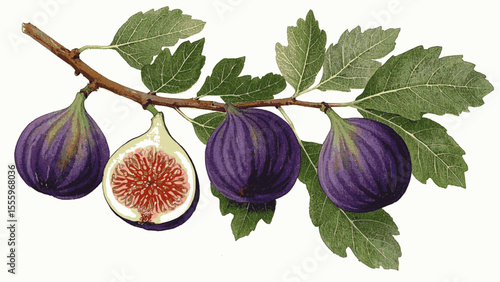Sienna Bark Flow fig tree isolated watercolor vector illustration svg