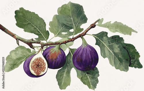 Ficus Aurea fig tree isolated watercolor vector illustration svg
