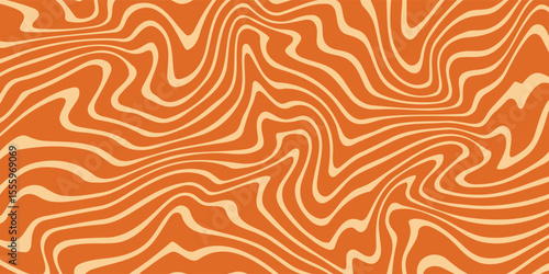 Retro caramel line background. Salted caramel liquid desert texture. Wavy swirl candy pattern for poster, cover, banner, pamphlet. Orange hippie wallpaper in