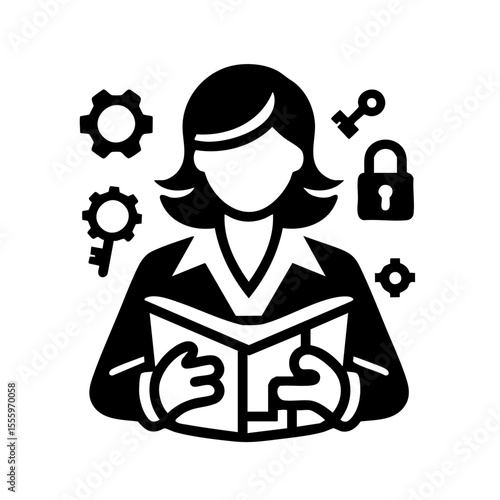 Woman with a focused mood reading a book representing intellectual property