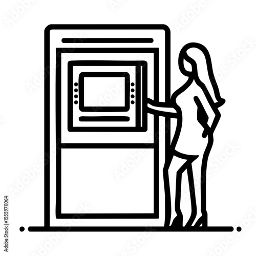 Woman with a focused mood using a kiosk 
