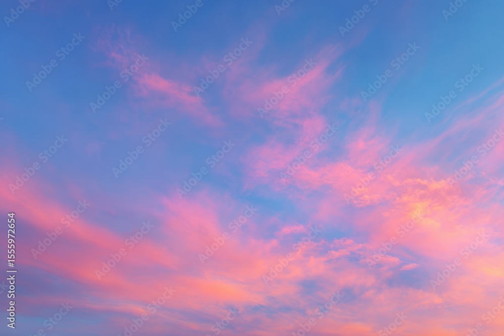 Vivid Pink and Blue Sky Wispy Cloud Formations at Twilight or Dawn Vivid Pink and Blue Sky Wispy Cloud Formations at Twilight or Dawn