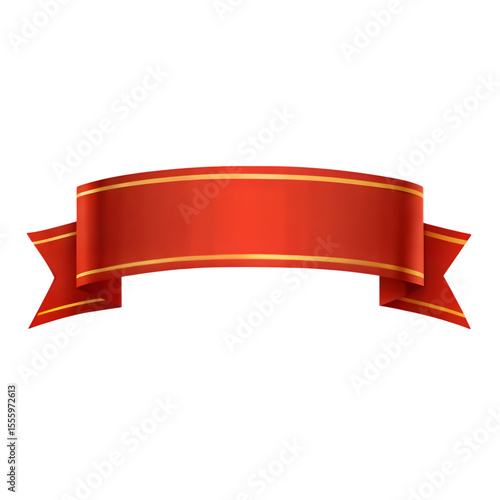 Elegant red ribbon with gold trim isolated on transparent background