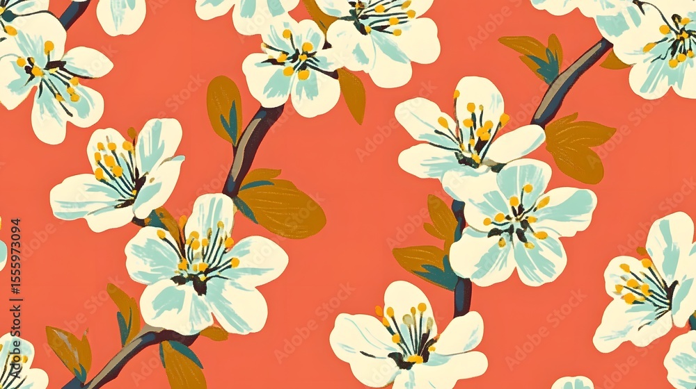 custom made wallpaper toronto digitalVibrant Coral Background with Blooming Cherry Blossoms