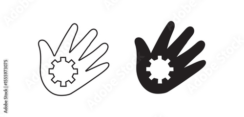 Hand with Gear Icon Set: Industry, Dexterity, Craftsmanship, Production, Skill