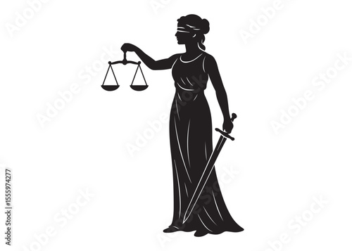 justice scales lady logo silhouette vector, lady justice logo icon silhouette, woman holding scales of justice silhouette lady lawyer logo design vector illustration silhouette on a white background