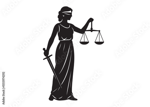 justice scales lady logo silhouette vector, lady justice logo icon silhouette, woman holding scales of justice silhouette lady lawyer logo design vector illustration silhouette on a white background