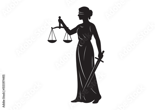 justice scales lady logo silhouette vector, lady justice logo icon silhouette, woman holding scales of justice silhouette lady lawyer logo design vector illustration silhouette on a white background