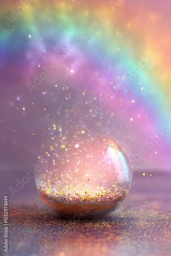  Magical Glitter Bomb in Glass Sphere with Rainbow Background - Fantasy and Celebration