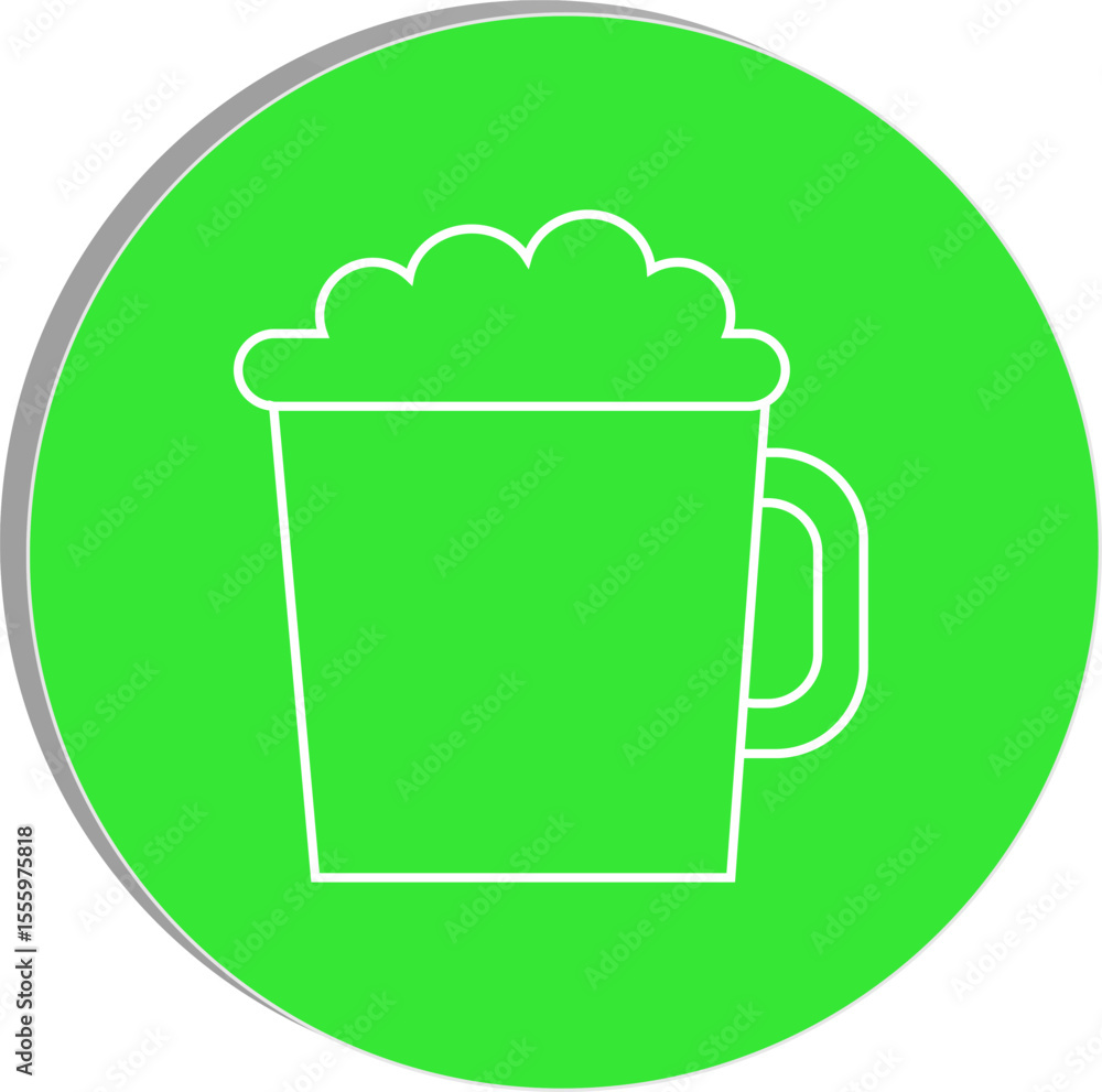 Green Beer Icon: A minimalistic icon of a frothy beer mug, presented on a vibrant green background, capturing the essence of refreshment and celebration. Green Beer Icon: A minimalistic icon of a frothy beer mug, presented on a vibrant green background, capturing the essence of refreshment and celebration.