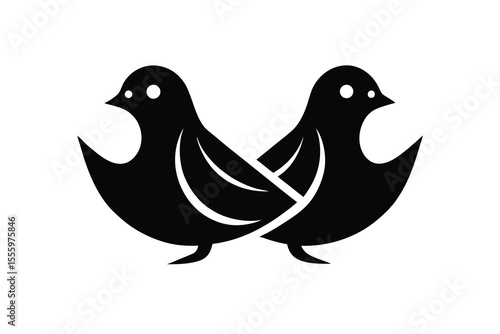 Elegant Black and White Image of Two Intertwined Birds