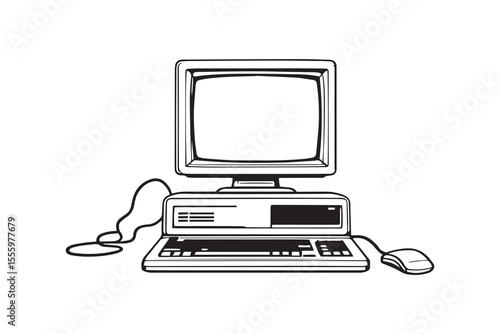 Original classic computer of eighties line art and black color