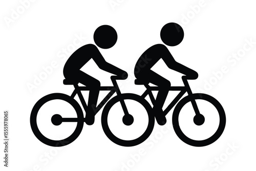 Two Cyclists Riding Bicycles in Black Silhouette on White Background
