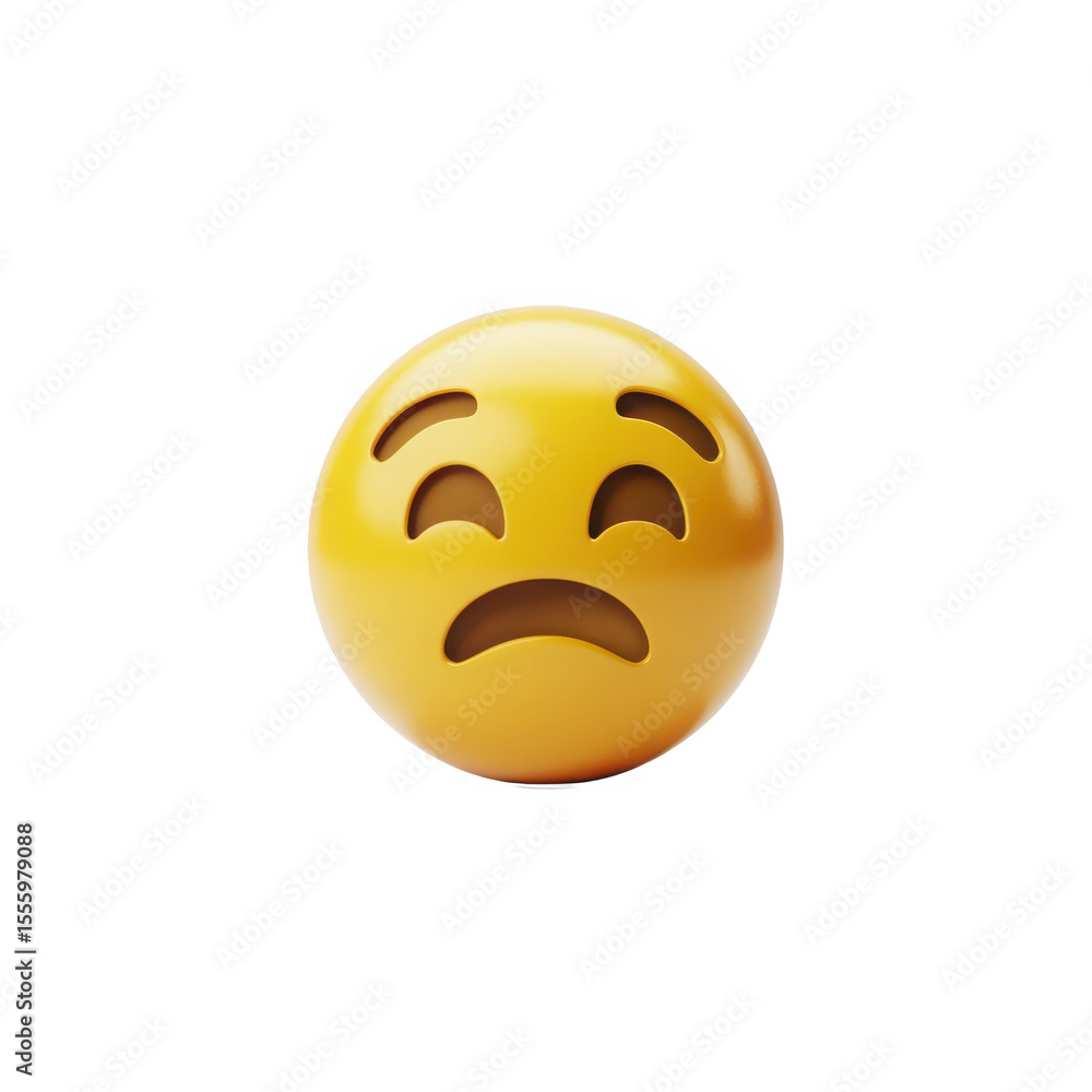 Fototapeta premium A 3d rendered yellow emoji face with a sad expression conveying disappointment and unhappiness isolated on transparent background