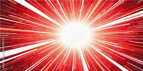 A bright red starburst with glowing rays and a sunburst pattern creates a hot explosion backdrop of energy