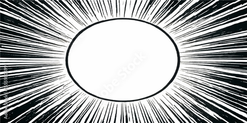 Cartoon Comic Style Speech Bubble on Black and White Radial Burst Backdrop

