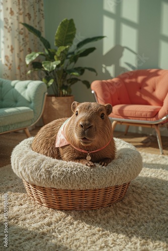 Capybara entspannt im gemütlichen Wohnzimmer – Haustier in häuslicher Szene